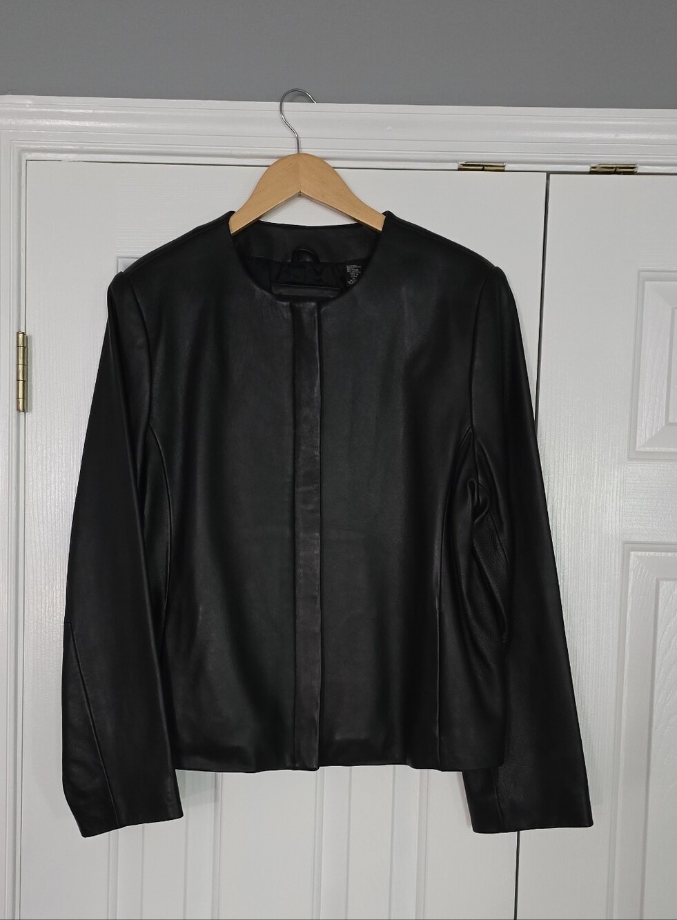 Valerie Stevens Black Collarless Real Leather Jacket